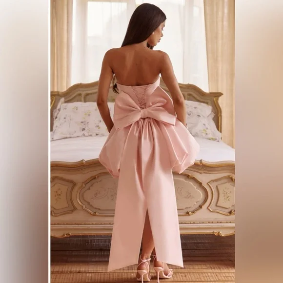 Elegant Pink Strapless Dress - Picture 6 of 11